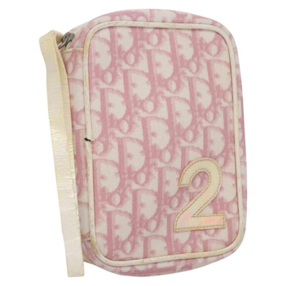 Christian Dior Trotter Canvas Pouch PVC Leather Pink - Picture 1 of 16